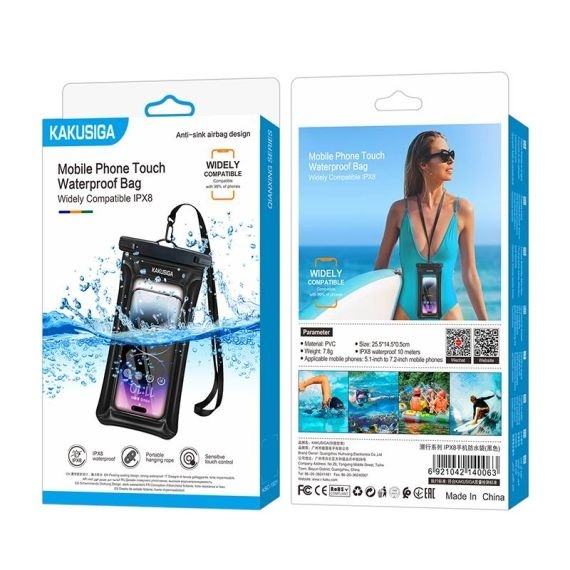Kakusiga - Husa telefon, Subacvatica, WaterProof IPX8, Universal, Negru