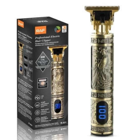 Raf R431 – Aparat de tuns fara fir cu afisaj digital, 4 distantiere, 7200 rpm, auriu invechit