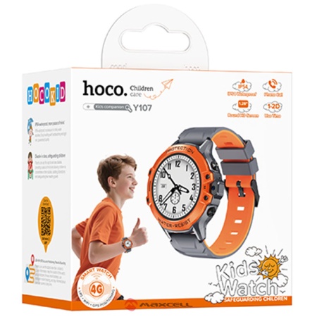 SmartWatch pentru copii HOCO Y107, Bluetooth 5.0, multifunction + telefon, NanoSIM, BLISTER, ORANGE
