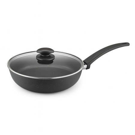 Tigaie cu capac ZILAN, 26cm, aluminiu interior granit Eco-Safe Non Stick, maner bachelita, ZLN2072, negru