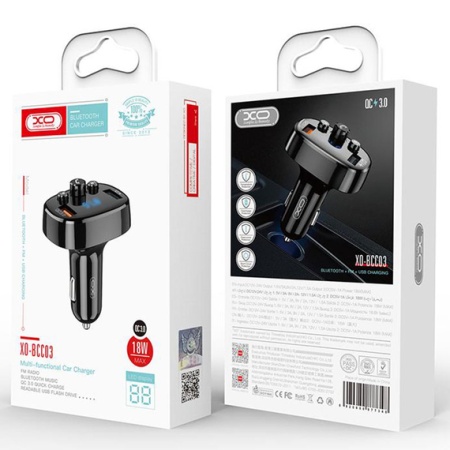 XO BCC03 – Modulator FM Bluetooth 18W 2xUSB-A QC 3.0 cu LED, negru