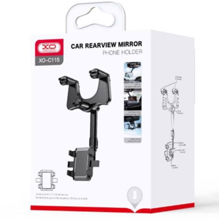 XO C115 – Suport auto cu cleme laterale pentru montaj oglinda retrovizoare MultiAngle cu brat ajustabil, negru