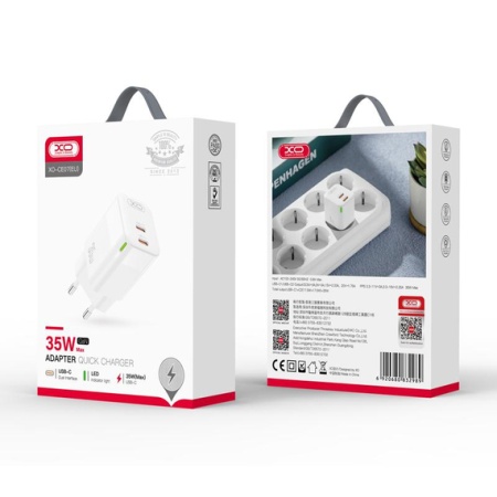 XO CE07 - Incarcator Retea, GaN, PD35W, 2xUSB-C, alb