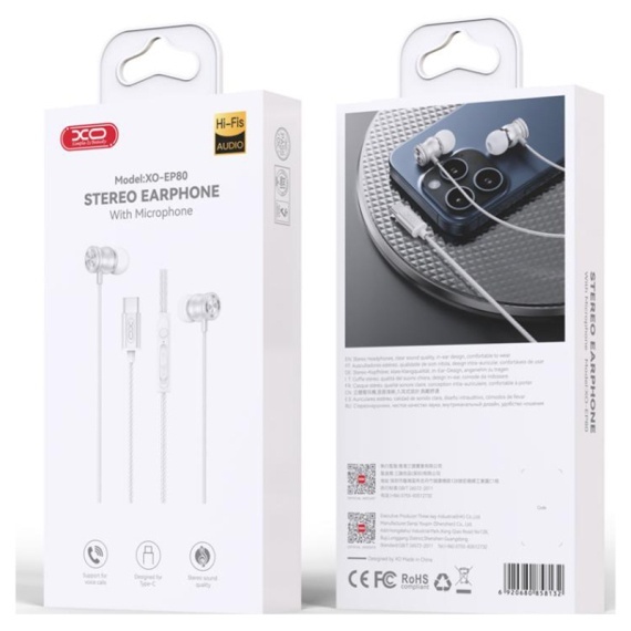 XO EP80 - Casti cu Fir, In Ear, Type-C, 1.2m cablu, Digital, Alb