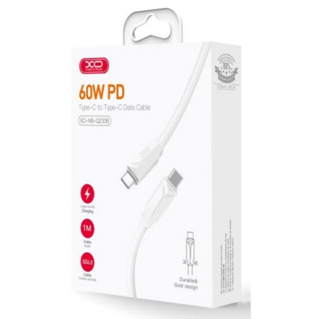XO NB-Q233B - Cablu Date si Incarcare, USB-C, PD60W, QC3.0, 1m, Alb