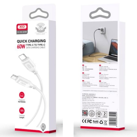 XO NB-Q236B - Cablu Date si Incarcare, USB-C, PD60W, QC3.0, Braided, 1m, Alb
