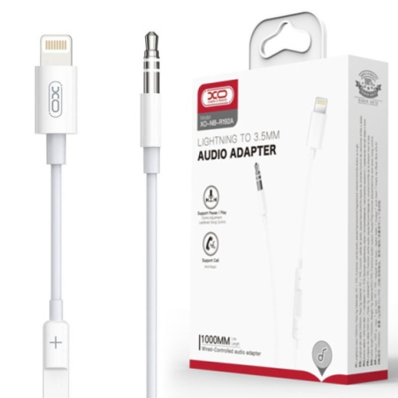 XO NB-R192A - Cablu Audio, Lightning la Jack 3.5mm (M) - PopUp Function, 1m, Alb