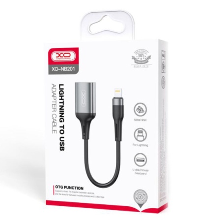 XO NB201 - Cablu OTG Transfer, USB la Lightning, 15cm, Negru