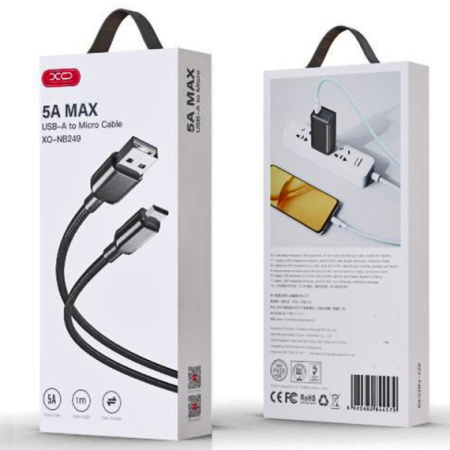 XO NB249 - Cablu Date si Incarcare, USB la MicroUSB, 5A, Braided, 1m, Negru