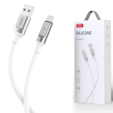 XO NB251 - Cablu Date si Incarcare, USB la MicroUSB, 6A, Metallic, 1m, Alb