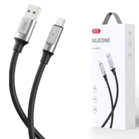 XO NB251 - Cablu Date si Incarcare, USB la Type-C, 6A, Metallic, 1m, Negru