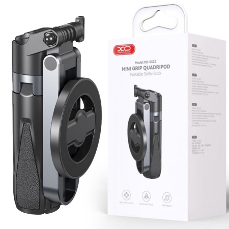 XO SS22 - Suport Selfie Multifunction 4 in 1, Magnetic, Tripod, BT 5.2, Negru