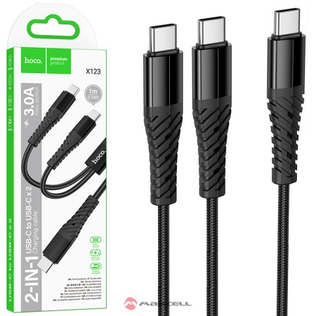 Cablu date si incarcare si Type-C HOCO X123, 3A, 2 in 1, braided, FastCharge, 1m, BLISTER, BLACK