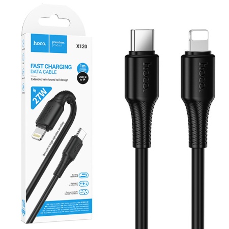 Cablu Type-C la Lightning, 1m Hoco X120 – date si incarcare PD 27W, QC3.0 fast, rezistent, negru