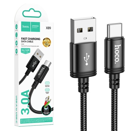 Cablu USB-A la Type-C 2m Hoco X89 – date si incarcare 2.4A fast, rezistent, negru