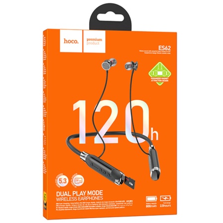 Casti wireless In Ear HOCO ES62 tip neck-mount – Bluetooth 5.3, baterie 800mAh, pentru muzica, negru