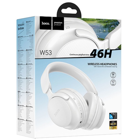 Casti wireless OverEar HOCO W53 pentru gaming – Bluetooth 5.4, baterie 400mAh, autonomie 46h, alb