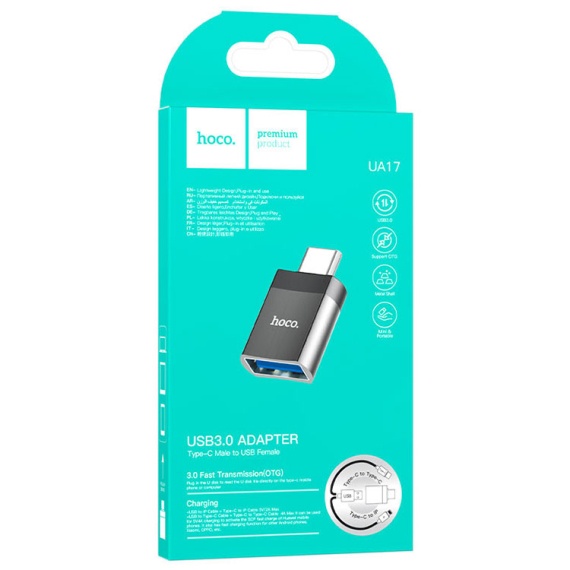 Hoco UA17 - Adaptor OTG Transfer, USB la Type-C, Negru