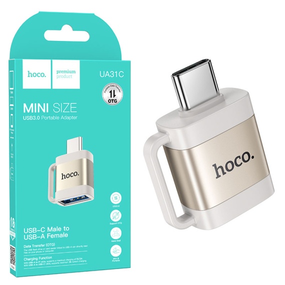 Hoco UA31C - Adaptor OTG Transfer/Incarcare, USB la Type-C, Gri