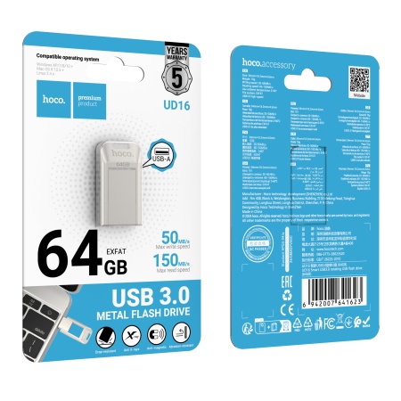 Hoco UD16 - Memory Stick 64GB, Type-C 3.0, FastSpeed, Smart Drive, Gray