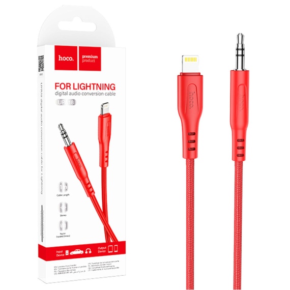 Hoco UPA18 - Cablu Audio, Lightning la Jack 3.5mm (M) - 1m, Rosu