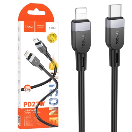 Hoco X109 - Cablu Date si Incarcare Type-C la Lightning PD27W QC3.0 3m Negru