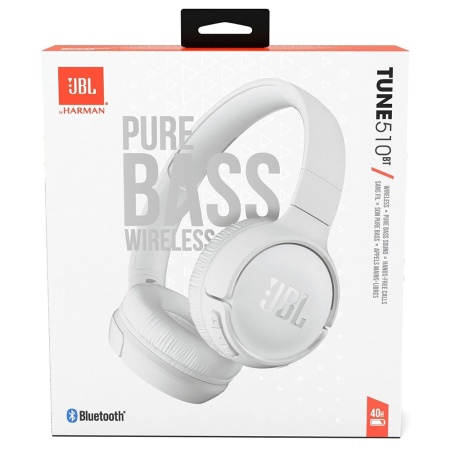 JBL Tune 510BT – Casti wireless headphones On-ear Bluetooth 5.0, Pure Bass Sound, microfon, pliabile, alb