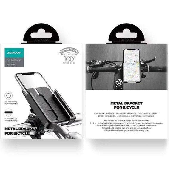 Joyroom JR-ZS252- Suport Moto/Bike, cu cleme laterale, fixare dubla, montaj Ghidon, MultiAngle, Metallic, Negru