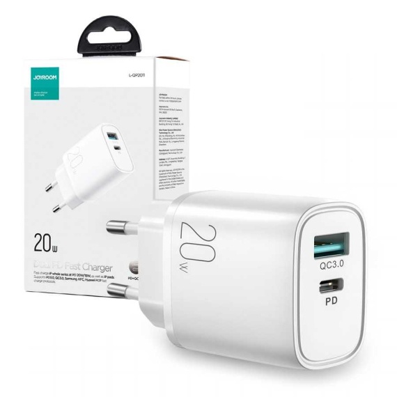 Joyroom L-QP2011 - Incarcator Retea, 20W, 1xUSB-C, 1xUSB-A, PD, QC 3.0, Alb