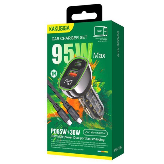 Kaku KSC-1055 - Incarcator Auto + Cablu Type-C, 95W, 1xType-C, 1xUSB, PD, QC 3.0, Negru