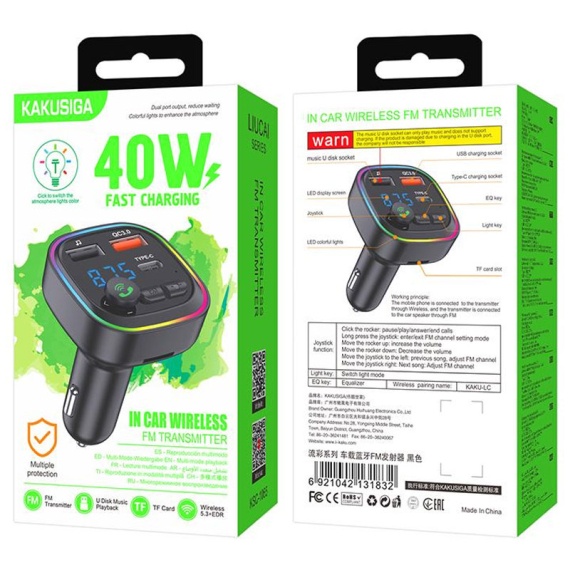Kaku KSC-1065 - Modulator FM | BT, 40W, 1xUSB-A, Functie HandsFree, Negru