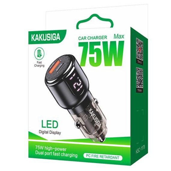 Kaku KSC-1178 - Incarcator Auto, PD75W, 1xUSB-C, 1xUSB-A, LED Power, Negru