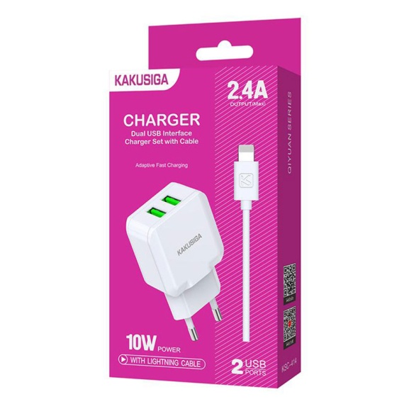 Kaku KSC-414- Incarcator Retea + Cablu Lightning, 10W, 2.4A, 2xUSB-A, QC 3.0, Alb