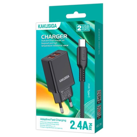Kaku KSC-788 - Incarcator Retea + Cablu USB-C, 18W, 2.4A, 2xUSB-A-A, QC 3.0, Negru