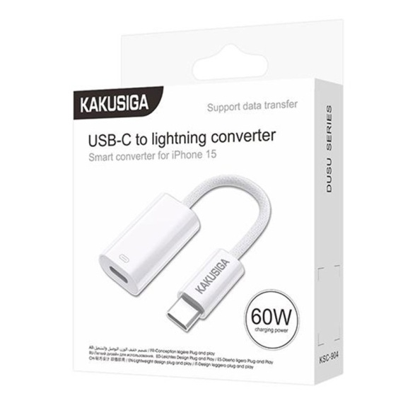 Kaku KSC-904 - Adaptor OTG Transfer, Type-C la Lightning, 60W, Smart Convert, 12cm, Alb