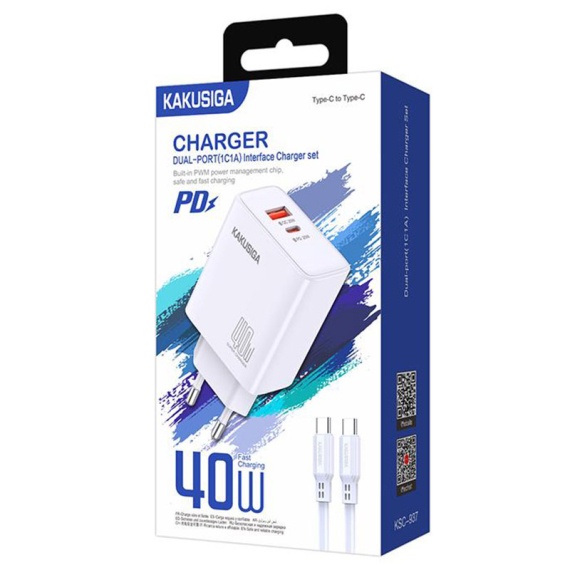 Kaku KSC-937 - Incarcator Retea + Cablu Type-C, 40W, 1xType-C, 1xUSB, PD, QC 3.0, Alb
