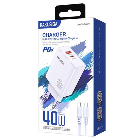 Kaku KSC-937 - Incarcator Retea + Cablu USB-C, 40W, 1xUSB-C, 1xUSB-A-A, PD, QC 3.0, Alb