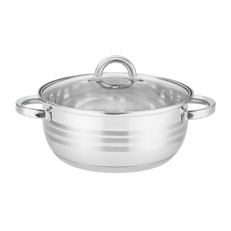 Oală inox cu capac FLORIA, 4L, 24x9 cm, fund 3 straturi, sticlă termorezistentă, ZLN4106, argintiu