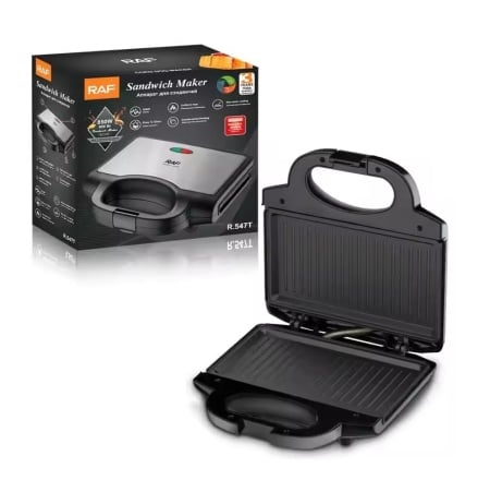 Raf R547T – Sandwich Maker si Grill 2 in 1, 850W, placi antiaderente, 23x23x26 cm, negru