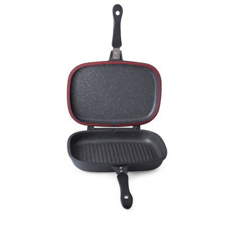 Tigaie dubla ZILAN, 30cm, aluminiu interior marmura, garnitura silicon, manere bachelita magnetice, ZLN9522, negru