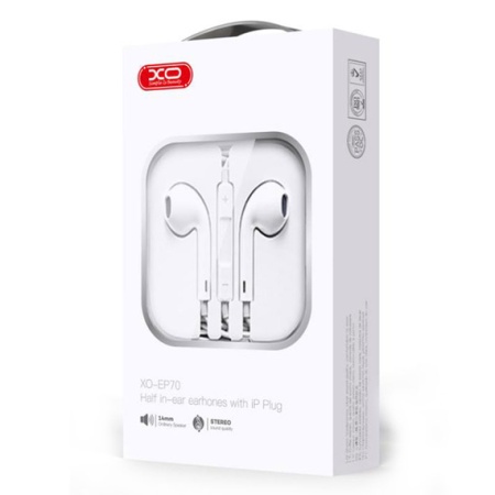XO EP70 – Casti cu fir In Ear Lightning 1.2m, HiFi, microfon & control volum, alb