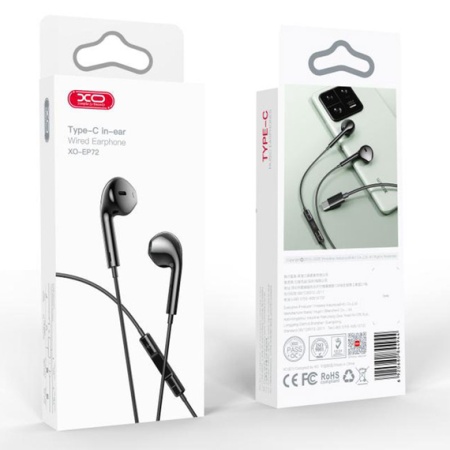 XO EP72 – Casti cu fir In Ear USB-C 1.2m, HiFi, microfon & control volum, negru