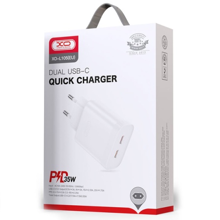 XO L105 – Incarcator retea 35W 2xType-C PD, alb