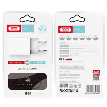 XO L73 – Incarcator retea 2.4A cu cablu Lightning, USB-A QC 3.0, alb