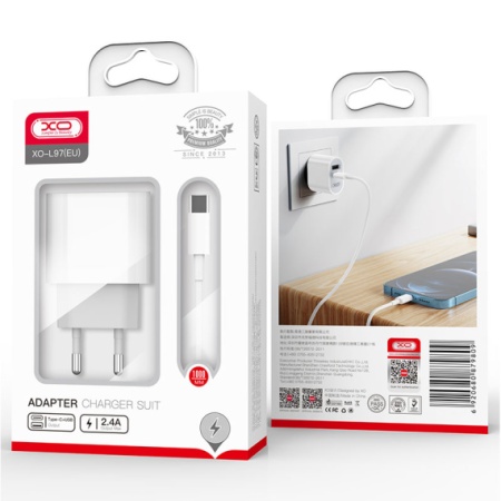 XO L97 – Incarcator retea PD QC 3.0 cu 1xType-C si 1xUSB + cablu Type-C, alb