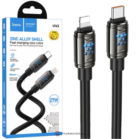 Cablu date si incarcare Type-C la Lightning, HOCO U143, PD 27W, 3A, Dot Matrix, FastCharge, 1.2m, BLISTER, BLACK