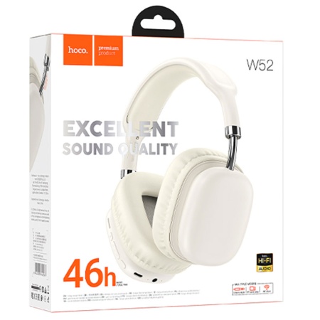 Casti wireless OverEar HOCO W52 pentru gaming – Bluetooth 5.4, TF Card, 400mAh, autonomie 46h, alb
