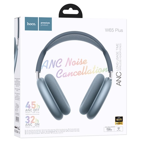 Casti Wireless OverEar HOCO W65 Plus, Bluetooth 5.4, 400mAh, ANC, 45h, BLUE