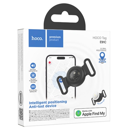 Dispozitiv anti-pierdere HOCO E91C tip AirTag pentru zgarda animale Apple Find My – certificat MFi, alb
