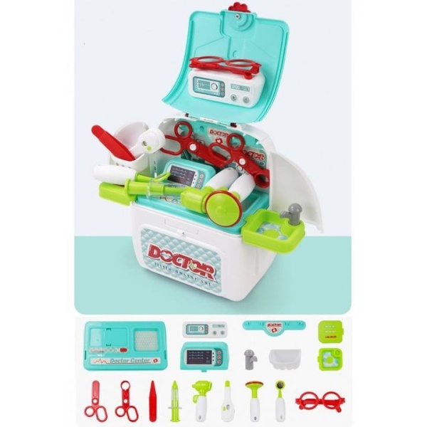 Gentuta Trusa Doctor 2 in 1 de joaca cu Banc de lucru si accesorii, 21.5x39.5x 40, Varsta 3+ Turcuaz